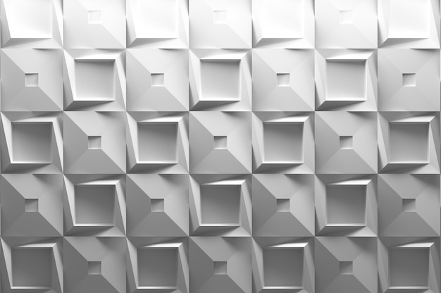 Fondo blanco 3d con azulejos cuadrados geométricos de baja poli