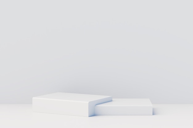 Fondo blanco abstracto con podio de pedestal vacío de paso realista Pantalla de producto de maqueta de escena de pared mínima futurista Formas geométricas vectoriales Escenario para representación 3d de escaparate