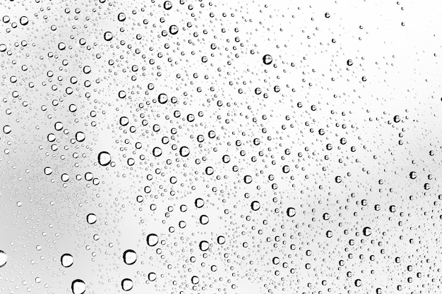 Fondo blanco aislado Gotas de agua sobre el vidrio / vidrio de la ventana mojada con salpicaduras y gotas de agua y cal, textura de fondo de otoño