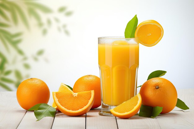 Fondo blanco aislado con jugo de naranja con infusión de fruta fresca