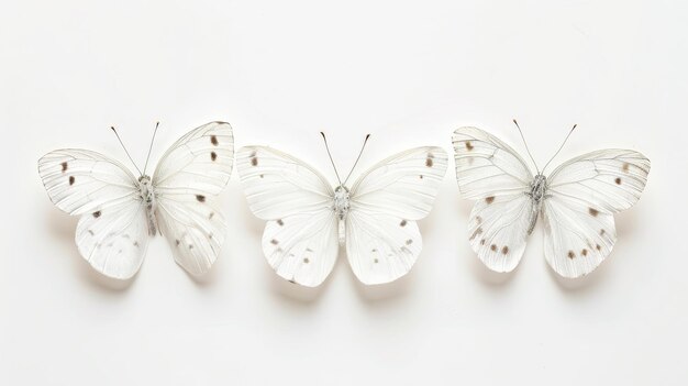 Foto un fondo blanco aislado muestra tres mariposas blancas