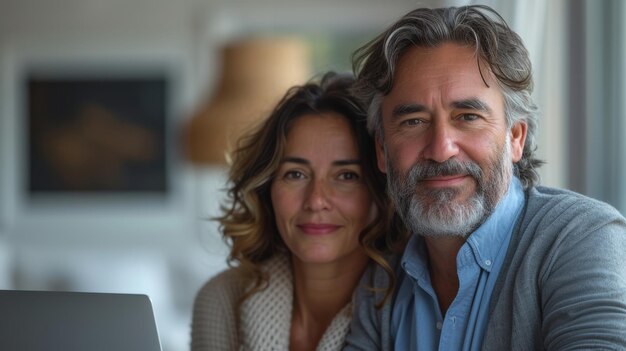 El fondo blanco aislado de una pareja de negocios mirando las computadoras portátiles