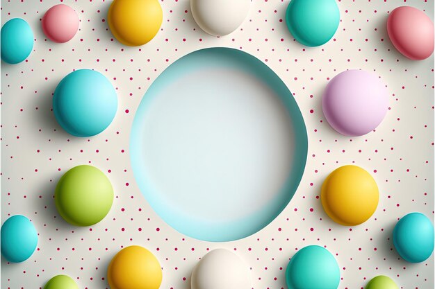 Fondo blanco con coloridos huevos de pascua con lunares IA generativa