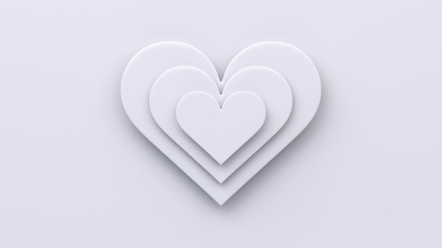Fondo blanco con corazones en 3D Día de San Valentín