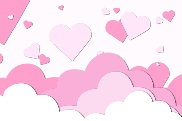 Fondo blanco con corazones y nubes. ilustración vectorial