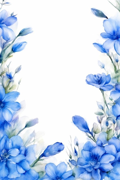 Fondo blanco con flores azules en los bordes