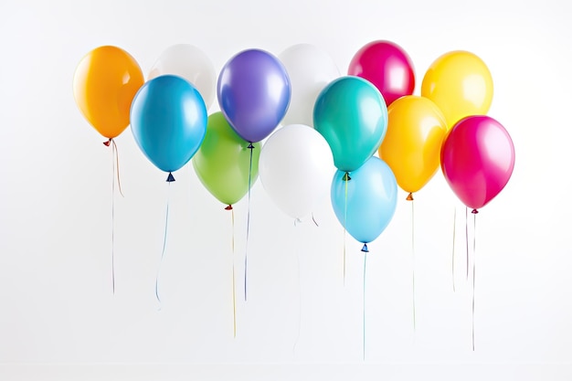 Fondo blanco con globos de colores.