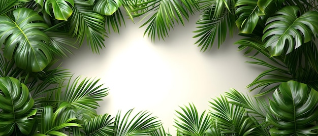 Foto fondo blanco con hojas verdes tropicales concepto de verano mínimo