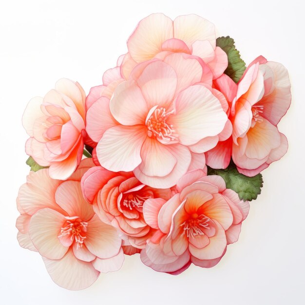 Fondo blanco inspirado en el renacimiento japonés Happy Begonia con flores de papel rosa y naranja