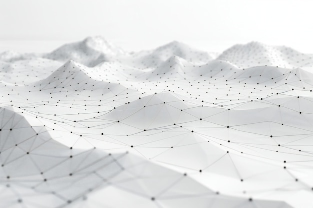 Un fondo blanco con líneas y puntos una cuadrícula de malla lowpoly en la superficie de una landsca abstracta
