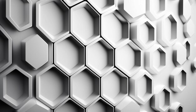 Fondo blanco de metal abstracto hexagonal con luz en blanco IA generativa