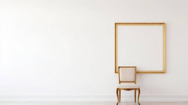 Fondo Blanco Minimalista Con Silla Dorada Y Marco Vacío