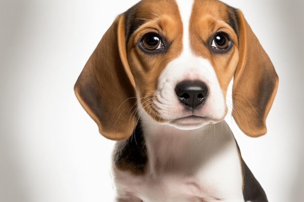 En un fondo blanco se muestra un adorable perro beagle