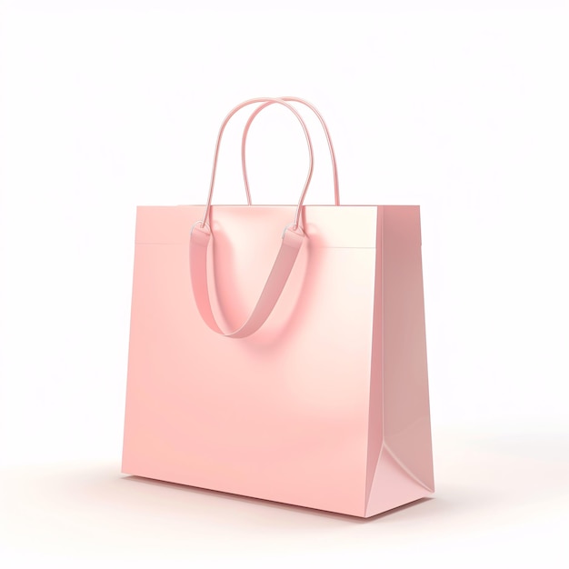 El fondo blanco muestra una bolsa de compras de papel de color melocotón