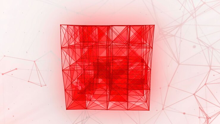 Foto el fondo blanco mueve una figura geométrica brillante de color rojo y negro que se mueve y cambia