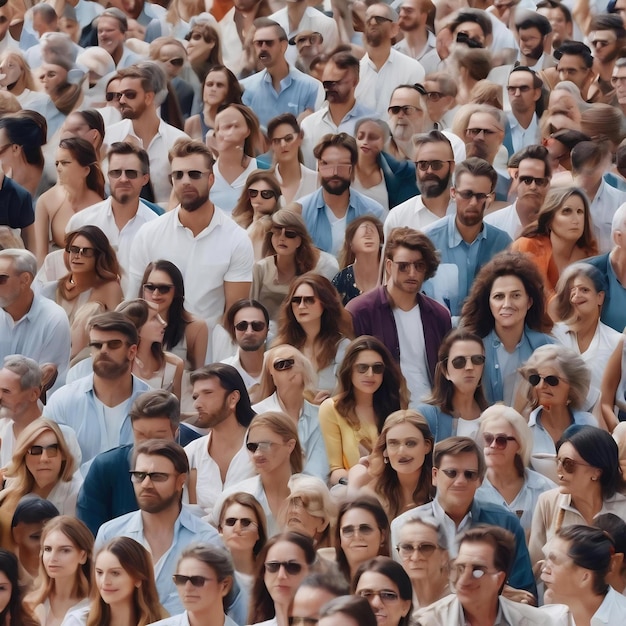 Foto un fondo blanco con una multitud de personas en el centro