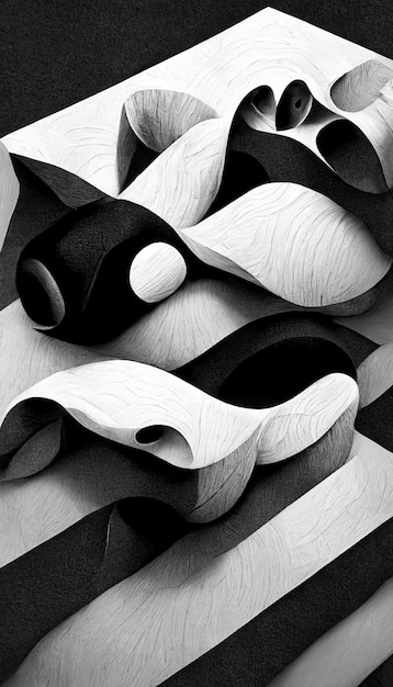 Fondo blanco y negro de formas dinámicas abstractas modernas con textura de papel granulado Arte digital