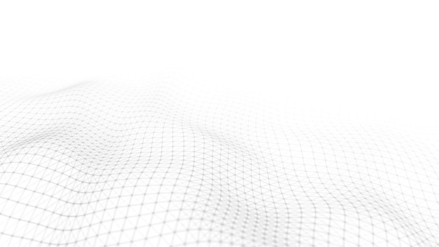 Fondo blanco de onda Abstracto fondo blanco futurista Onda con puntos y líneas de conexión en fondo oscuro Onda de partículas renderización 3D