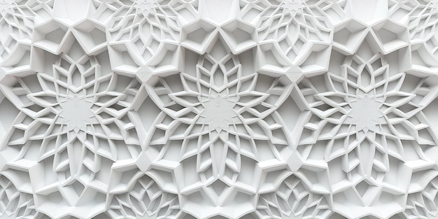 Un fondo blanco con patrones y formas Fondo blanco y dibujos blancos Representación 3D