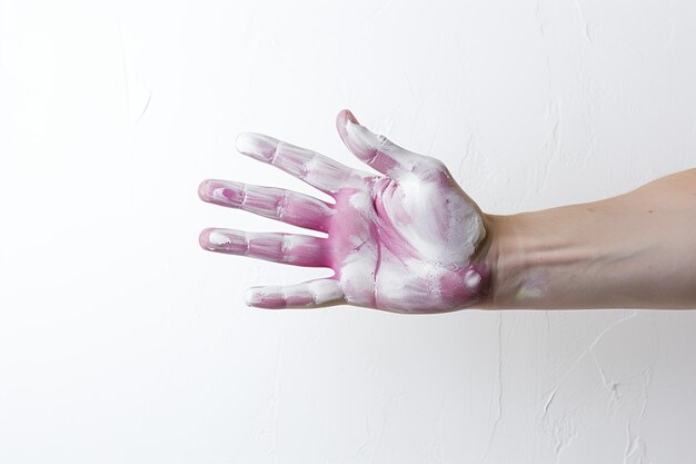 Foto fondo blanco pintado de mano humana de cerca