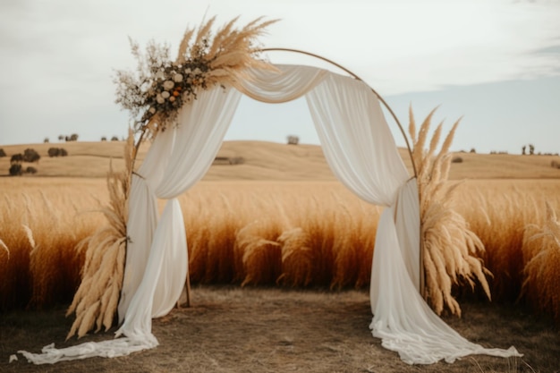 Fondo de boda decoración de flores estéticas playa al aire libre fondo de arena gris AI generado