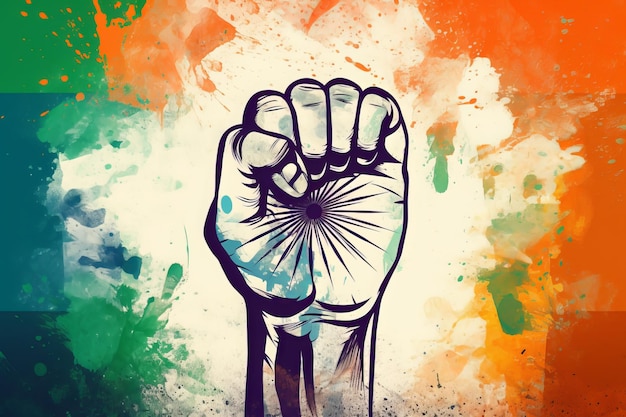 Fondo de bokeh de bandera de India con símbolo de victoria IA generativa