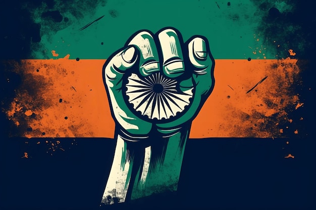 Fondo de bokeh de bandera de India con símbolo de victoria IA generativa