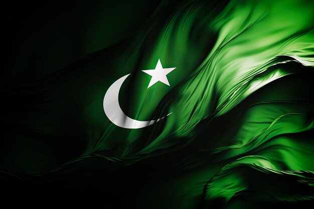 Fondo de bokeh de bandera paquistaní con símbolo islámico de la victoria IA generativa