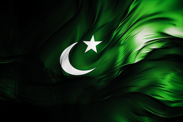 Fondo de bokeh de bandera paquistaní con símbolo islámico de la victoria IA generativa