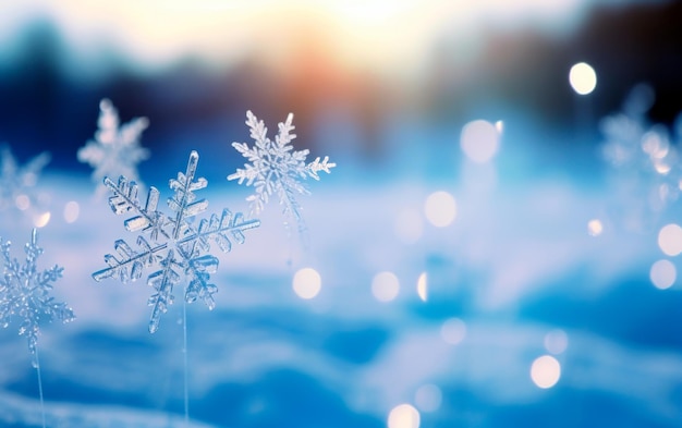 Fondo bokeh borroso con copos de nieve navideños en color azul Feliz Navidad y Feliz Año Nuevo