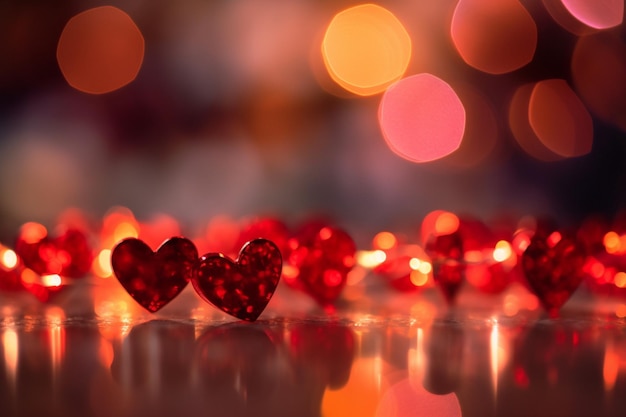 El fondo bokeh corazones rojos