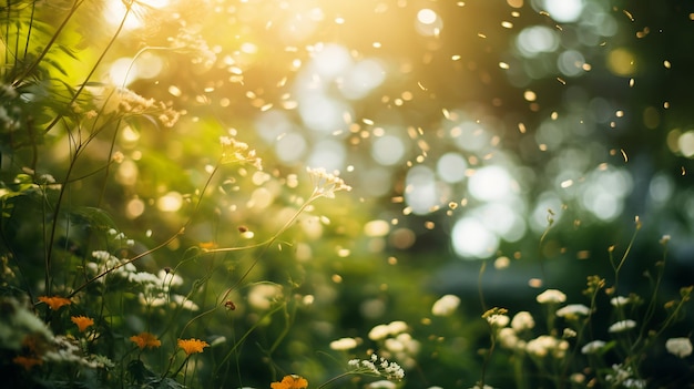 Fondo de bokeh desenfocado de árboles de jardín en un día soleado