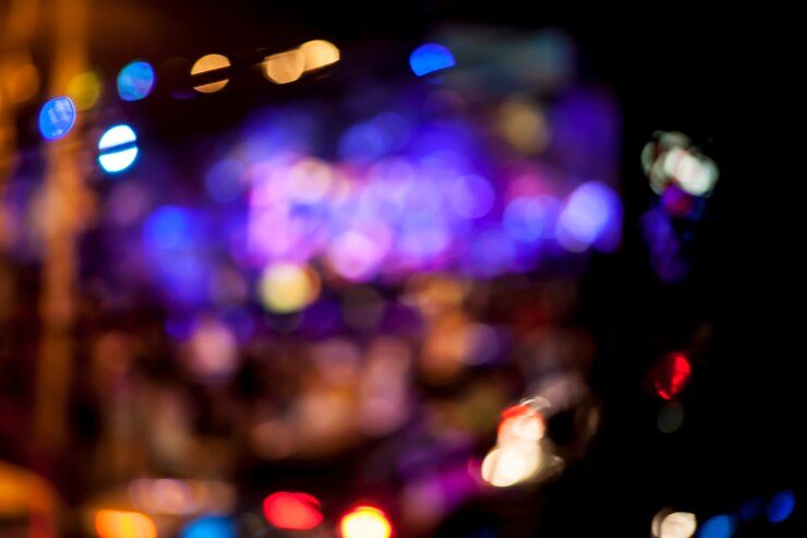 Fondo bokeh, desenfoque, camino, luz, noche