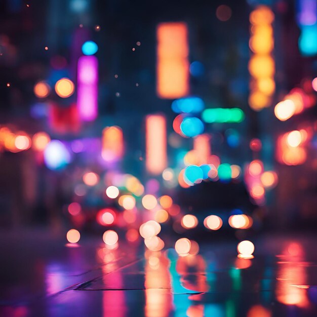 Foto un fondo de bokeh dinámico que evoca las calles iluminadas por neón de una ciudad bulliciosa por la noche