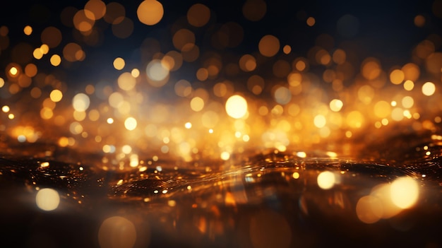 Fondo de bokeh dorado con manchas de luz fondo de partículas de luz estelar dorado