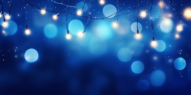 Fondo bokeh de guirnalda azul y naranja de Navidad Fondo mágico festivo IA generativa