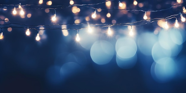 Fondo bokeh de guirnalda azul y naranja de Navidad Fondo mágico festivo IA generativa