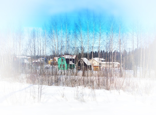 Fondo de bokeh de pueblo de invierno ruso hd