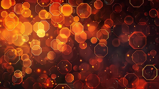 Fondo bokeh resplandeciente naranja y rojo abstracto con formas hexagonales