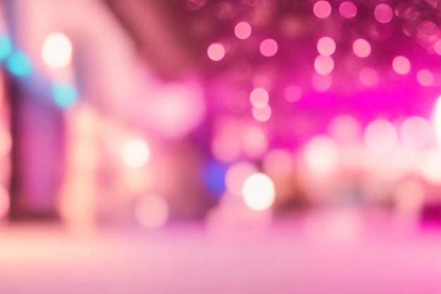 El fondo de Bokeh rosa de un centro comercial con luces borrosas