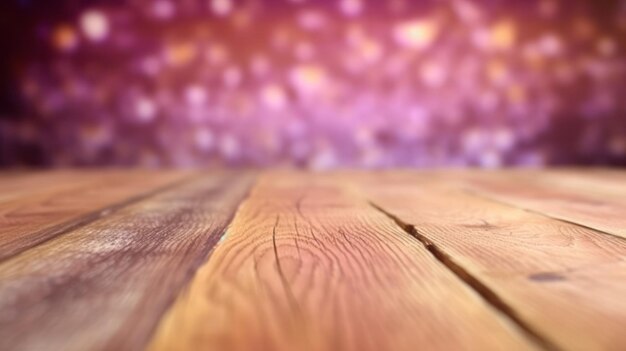 Foto fondo bokeh rosado con madera vacía