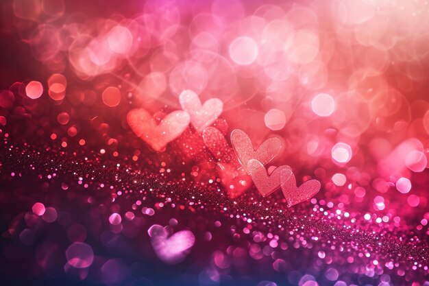 Un fondo bokeh vibrante adornado con corazones brillantes perfecto para celebrar el Día de San Valentín