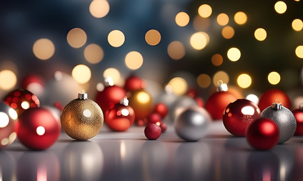 Fondo de bolas de Navidad con luces bokeh