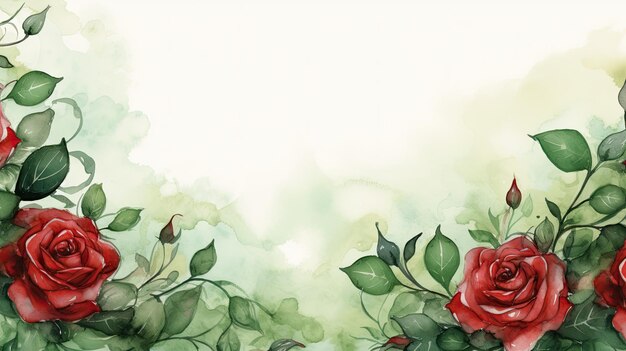 fondo de borde floral de primavera en verde con hojas ilustración acuarela