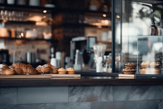 Fondo borroso de una cafetería con equipos de iluminación