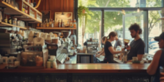 El fondo borroso de la cafetería resplandeciente