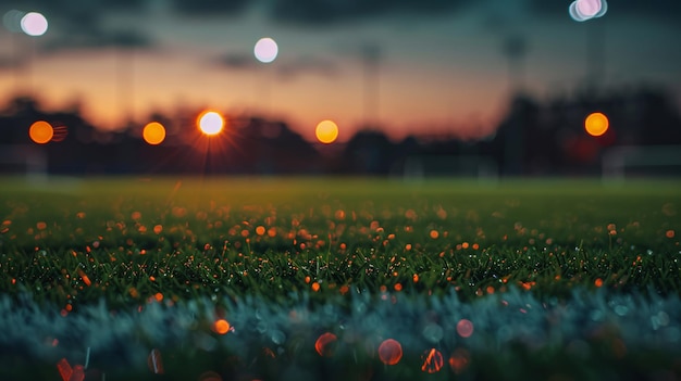 El fondo borroso de un campo de fútbol en el estadio por la noche