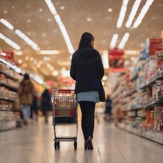 El fondo borroso de las compras de los clientes en los grandes almacenes con luz bokeh