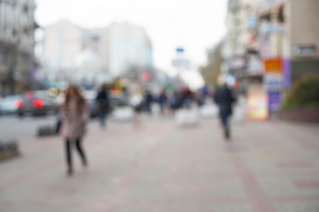 Foto fondo borroso de la concurrida calle de la ciudad