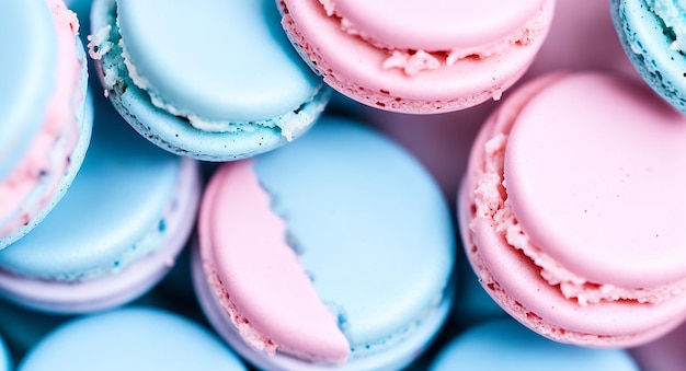 fondo borroso de macarons azul claro y rosa